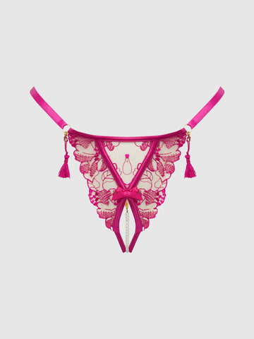 NOVA BLACKLIGHT LACE CROTCHLESS PEARL G-STRING – House of Desire
