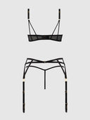 ASHLEY ALEXISS LACE OPEN CUP BRA, G-STRING & GARTER SET