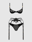 ASHLEY ALEXISS LACE DEMI BRA, BIKINI & GARTER SET