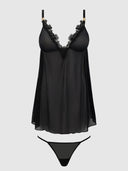 ASHLEY ALEXISS LACE & MESH BABYDOLL & G-STRING SET