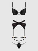 SNAKE VELVET-BURNOUT MESH BRA, GARTER, & BACKESS HIPSTER SET