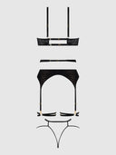 SNAKE VELVET-BURNOUT MESH BRA, GARTER, & BACKESS HIPSTER SET
