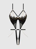 EVE LACE & CHAIN OPEN CUP & CROTCHLESS HARNESS TEDDY