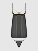 EVE LACE, CHAIN & MESH OPEN CUP BABYDOLL & G-STRING SET