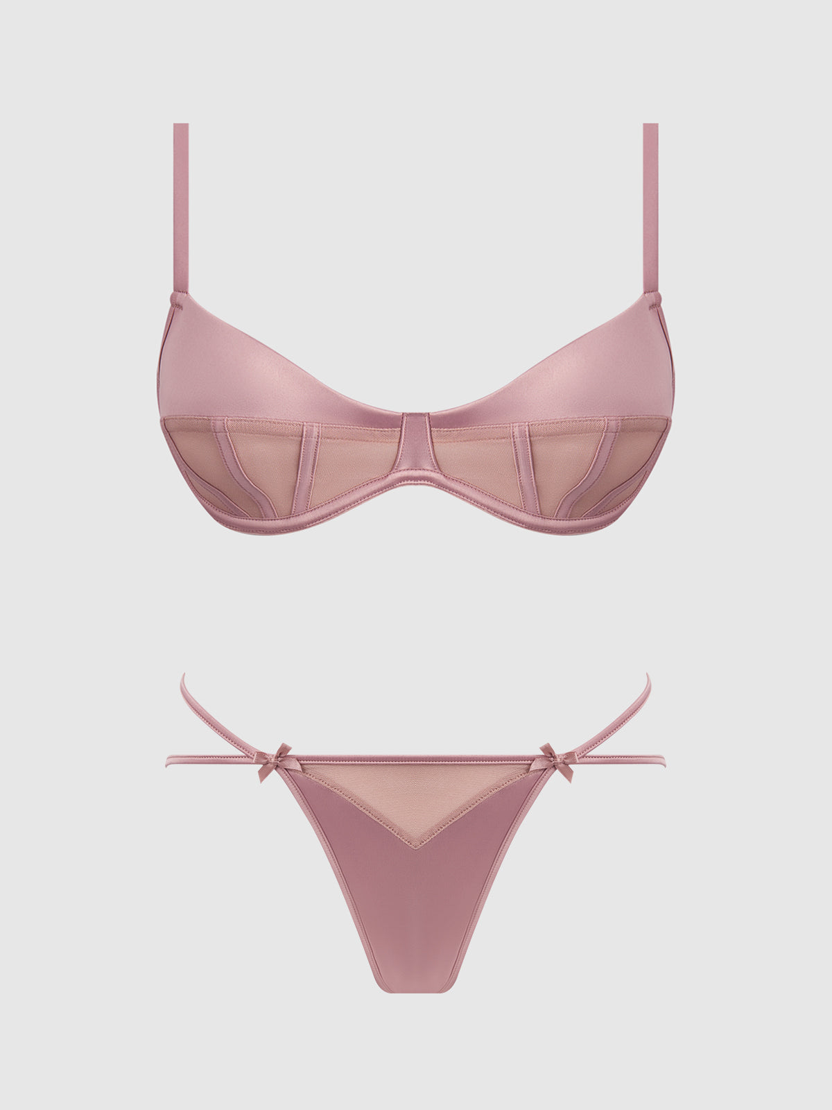 BRIGETA SATIN & MESH CORSETTED BRA & OPEN BACK HIPSTER SET