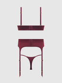 BRIGETA SATIN DEEP PLUNGE PUSH UP BRA, GARTER & THONG SET