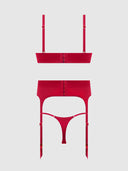 BRIGETA SATIN DEEP PLUNGE PUSH UP BRA, GARTER & THONG SET