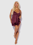 BRIGETA SATIN & MESH CORSETTED BABYDOLL & G-STRING SET
