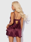 BRIGETA SATIN & MESH CORSETTED BABYDOLL & G-STRING SET