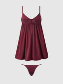 BRIGETA SATIN & MESH CORSETTED BABYDOLL & G-STRING SET