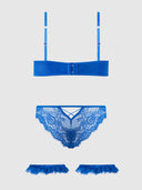 MADELINE SATIN & LACE PUSH UP BRA, BIKINI & THIGH GARTERS SET