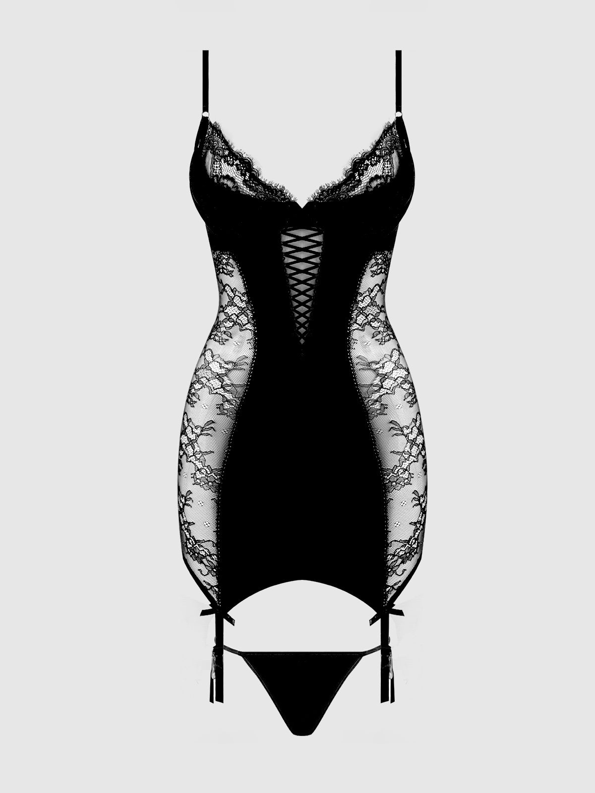 MADELINE SATIN & LACE CHEMISE & G-STRING SET