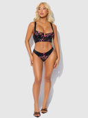 HARPER EMBROIDERED MESH & MICRO LONGLINE BRA & THONG SET