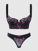 HARPER EMBROIDERED MESH & MICRO LONGLINE BRA & THONG SET