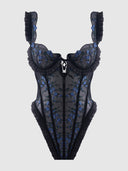 HARPER EMBROIDERED MESH & RUFFLE TEDDY