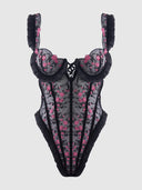 HARPER EMBROIDERED MESH & RUFFLE TEDDY