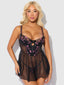 HARPER EMBROIDERED MESH DROP WAIST BABYDOLL & G-STRING SET