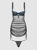 HARPER EMBROIDERED MESH SIDE CINCH CHEMISE & G-STRING SET