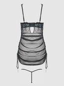 HARPER EMBROIDERED MESH SIDE CINCH CHEMISE & G-STRING SET
