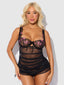 HARPER EMBROIDERED MESH SIDE CINCH CHEMISE & G-STRING SET