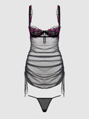 HARPER EMBROIDERED MESH SIDE CINCH CHEMISE & G-STRING SET