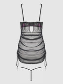 HARPER EMBROIDERED MESH SIDE CINCH CHEMISE & G-STRING SET