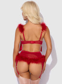 MARILYN MARABOU & MESH OPENABLE BRA, GARTER, & G-STRING SET