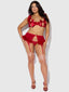 MARILYN FEATHER & MESH OPENABLE BRA, GARTER, & G-STRING SET