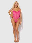 MARILYN MARABOU & MESH TIE SHOULDER BUSTIER & G-STRING SET