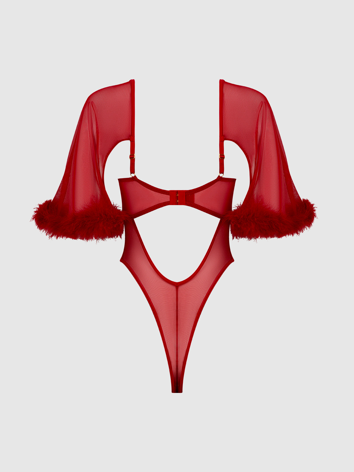 MARILYN MARABOU & MESH BELL-SLEEVED BODYSUIT