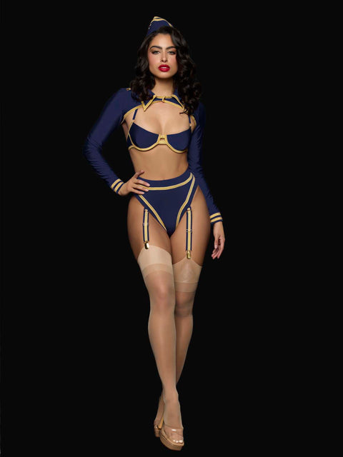 FLYING HIGH PILOT BRA TOP, HIWAIST PANTY & HAT SET