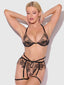 DELILAH EMBROIDERED PUSH UP BRA, GARTER & THONG SET