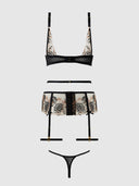 DELILAH EMBROIDERED PUSH UP BRA, GARTER & THONG SET