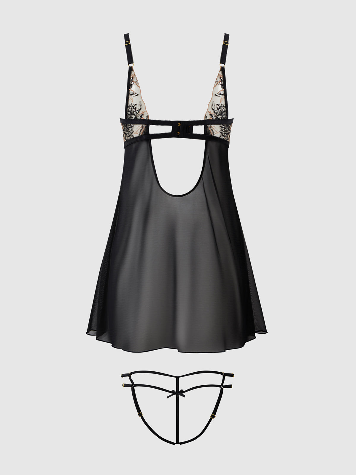 DELILAH EMBROIDERED & MESH MONOWIRE BABYDOLL SET
