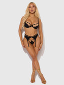 EVANGELINE SATIN & CHAIN BRA, THIGH GARTER & G-STRING SET