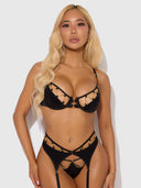 EVANGELINE SATIN & CHAIN BRA, THIGH GARTER & G-STRING SET