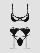 EVANGELINE SATIN & CHAIN BRA, THIGH GARTER & G-STRING SET