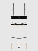 EVANGELINE SATIN & CHAIN BRA, THIGH GARTER & G-STRING SET
