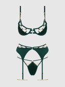 EVANGELINE SATIN & CHAIN BRA, THIGH GARTER & G-STRING SET