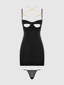 EVANGELINE SATIN & CHAIN CUTOUT CUP & OPEN BACK CHEMISE SET