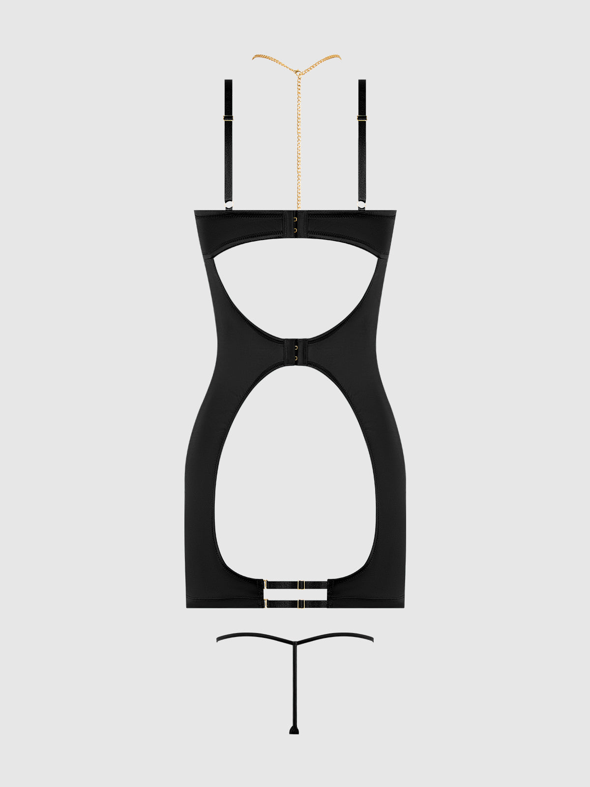 EVANGELINE SATIN & CHAIN CUTOUT CUP & OPEN BACK CHEMISE SET