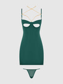 EVANGELINE SATIN & CHAIN CUTOUT CUP & OPEN BACK CHEMISE SET