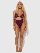 YASMINE SHIMMER MESH SLIT CUP, BACKLESS TEDDY & BRALETTE SET