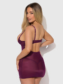 YASMINE SHIMMER MESH O-RING THIGH GARTER CHEMISE SET