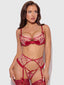 ANGELINA LIPS EMBROIDERY OPEN CUP BRA, GARTER & BOW G-STRING SET