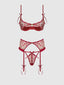 ANGELINA LIPS EMBROIDERY OPEN CUP BRA, GARTER & BOW G-STRING SET