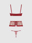 ANGELINA LIPS EMBROIDERY OPEN CUP BRA, GARTER & BOW G-STRING SET
