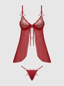 ANGELINA LIPS EMBROIDERY BABYDOLL & BOW G-STRING SET