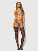 ALIA LEOPARD MESH BRA, GARTER, & BACKLESS PANTY SET