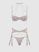 PRESLEY RHINESTONE & MESH DEMI BRA, GARTER & G-STRING SET